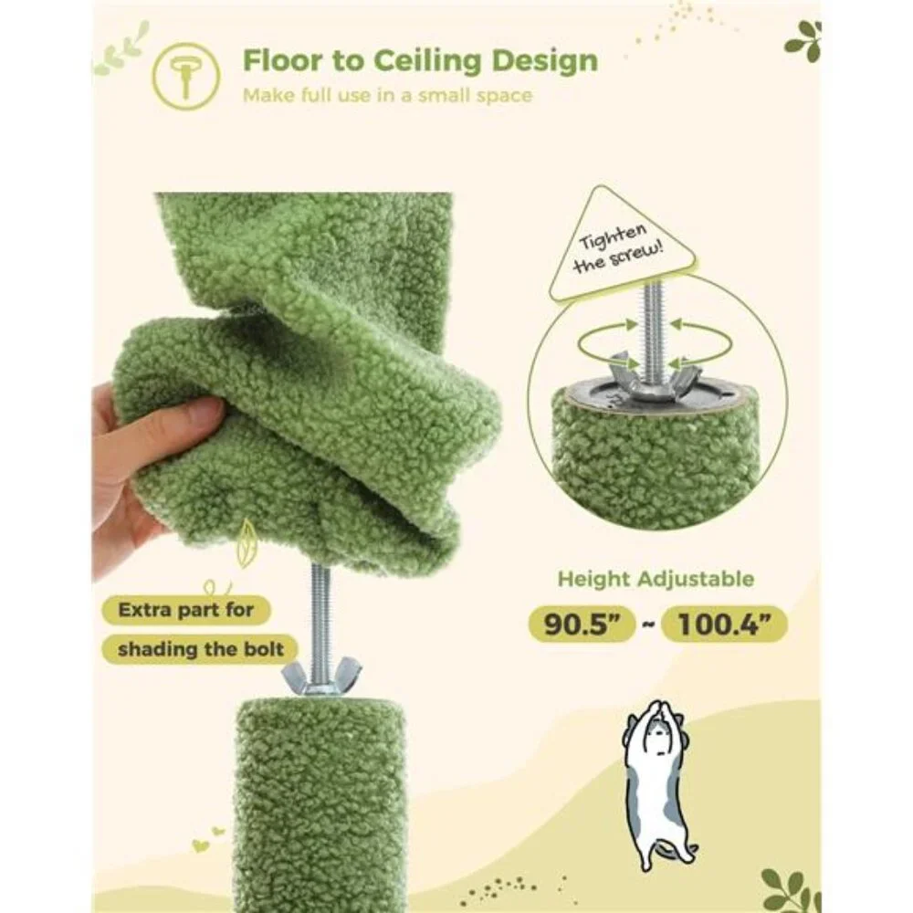 Cat Tree Tower Adjustable with Cat Condo Cat Hammock and Scratching Post, Green
